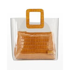 STAUD Shirley Clear PVC Crocodile Embossed Tote Bag Tan Brown Plastic
